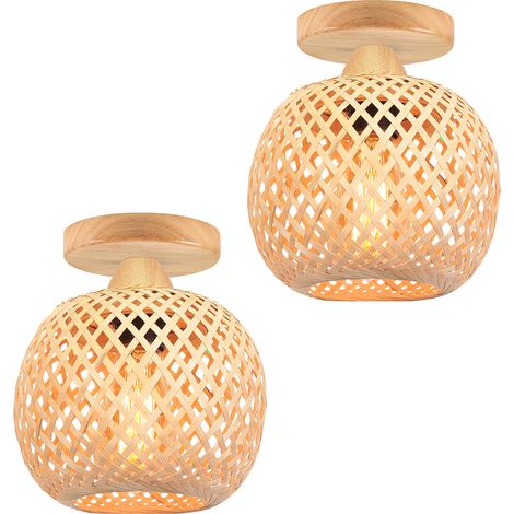 (2PCS) 20CM Plafones De Bambú Lampara Techo Moderna Lámpara De Techo Retro Simple Plafones De Interior Para Cocina Pasillo Sala De Estar Dormitorio