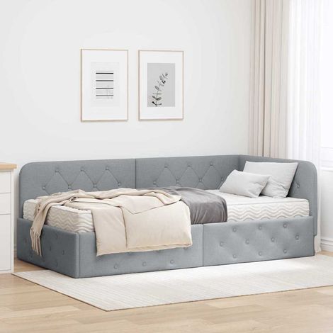 Estructura de cama en esquina Gris Claro 100 x 200 cm tela