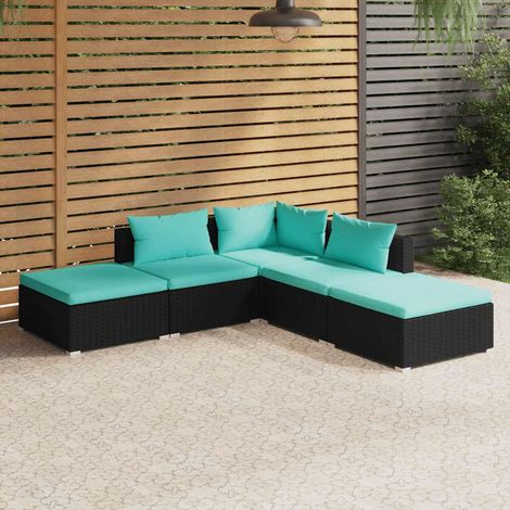 5 pcs Salon de jardin, Ensemble table et chaises de jardin, Meuble de jardin avec coussins Résine tressée Noir MKW393408 (1/5)