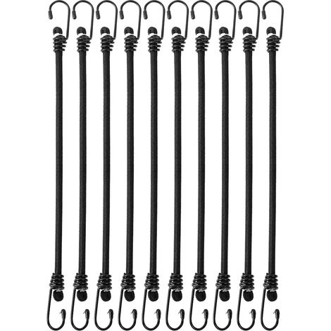 Sandow Élastique - 8 mm × 30 cm - Extensible Jusqu'à 60 cm - Pour Camping Tentes Bâches Moto Cargo - Lot de 10