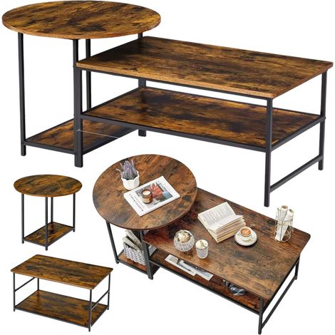 Set di 2 tavolini da caffè vintage rustici in legno, 123x60x51 cm (1/5)