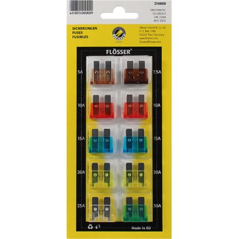 Assortiment 10 fusible std 19x19x5mm plat enfichable Flosser auto
