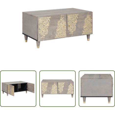 vidaXL Mango -  Couchtisch Grau 80 x 50 x 40 cm Massivholz Mango