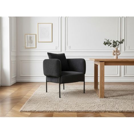 BOBOCHIC - Fauteuil de table GABIN tissu velours côtelé Noir (1/5)