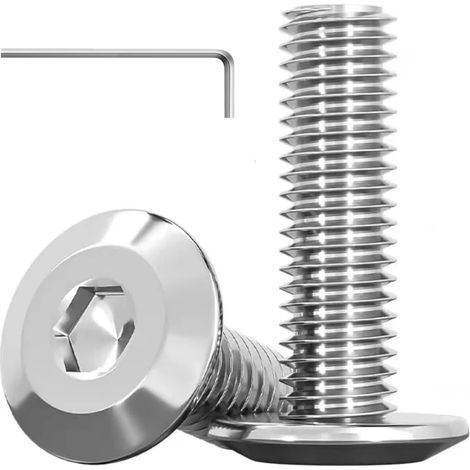 20 Stück M6 x 25 mm Schrauben, Edelstahl Innensechskant Flachkopfschrauben, Vollgewinde Möbelverbinderschrauben mit Schraubenschlüssel (1/5)