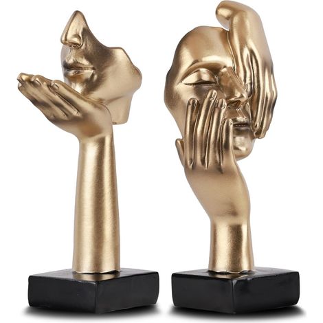 Lot de 2 statues penseur dorées et noires, sculpture abstraite déco bureau, cadeau Noël/Nouvel An, décoration artistique moderne (1/5)