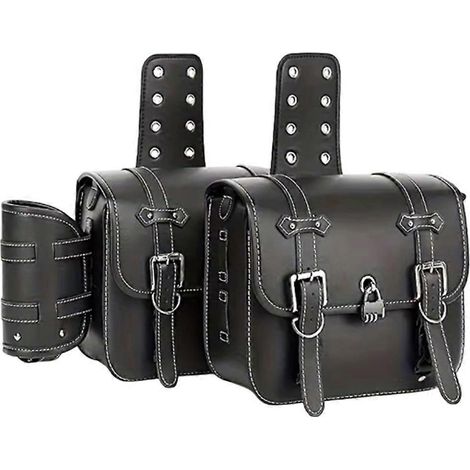 Sacoche de selle universelle noire pour moto avec grande poche latérale pour le rangement des outils, compatible avec Sportster 883. (1/5)