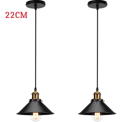 Pendant Light Black, Vintage Simple Hanging Ceiling Lamp, Retro Chandelier with Ø22cm Lamp Shade (Black) 2Pack