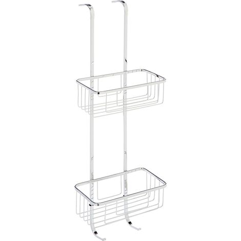 Cornat T340200 Appendere alle pareti cestelli Extra Alti e Due Ganci integrati – con Protezione Bordi in Vetro – in Acciaio Inox – Cromato mensola Doccia (1/5)