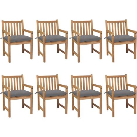Sillas de jardín 8 uds madera maciza de teca cojines gris
