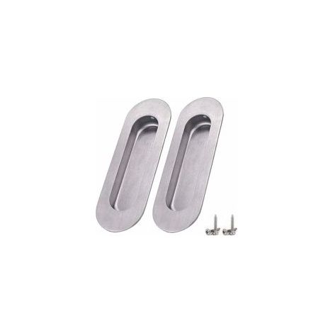 Paquete de 2 tiradores – Tiradores plateados para puertas correderas, tirador ovalado empotrado en acero inoxidable satinado cepillado, tirador oculto para puertas correderas, armarios, alacenas y caj