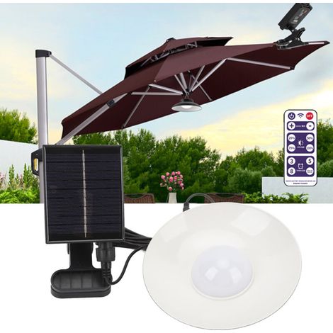 Solarbetriebene Sonnenschirmleuchten, 1,2 W solarbetriebene LED-Terrassenschirmleuchten mit Fernbedienung und 3-farbiger Temperaturanzeige für Garten und Camping.