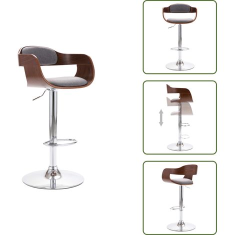 Sedia in tessuto - vidaXL Sgabello da Bar in Compensato e Tessuto Grigio - Sedia regolabile