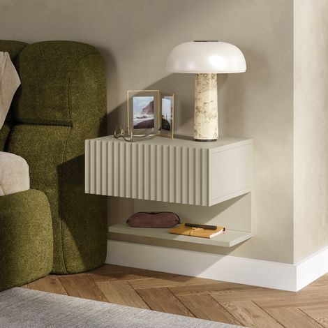 Comodino Sospeso da Parete Nand con Cassetto e Ripiano 42x30x30 (1/5)