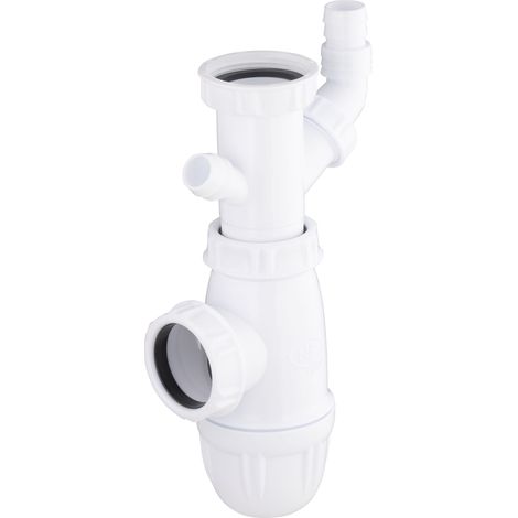 Noyon & Thiebault – Siphon évier plastique Ø40 avec 2 prises machine à laver – Hauteur réglable 115 à 140 mm – Pour installations sanitaires
