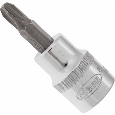 VIGOR Innenvierkant Antrieb 10 = 3/8 Zoll Schraubendreher-Einsatz Pozidriv-Profil (PZ) V2291N ∙ Vierkant hohl 10 mm (3/8 Zoll) ∙ Pozidriv Profil PZ ∙ PZ 1 ∙ Gesamtlänge: 49 mm (1/4)