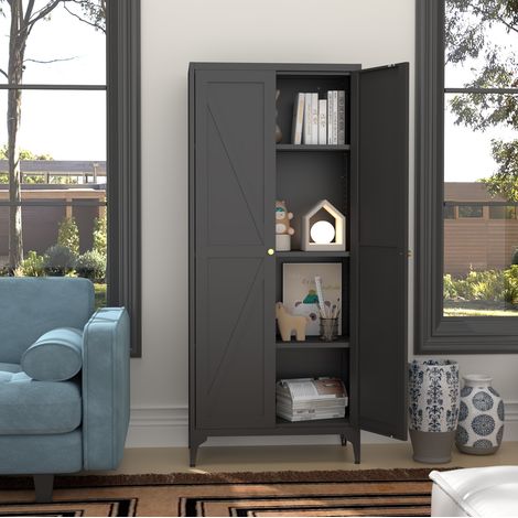 Armoire de rangement en métal noir à 2 portes et 4 étagères réglables (1/5)