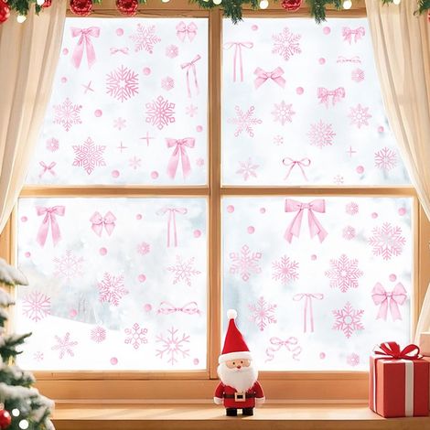 autocollant de noël pour fenêtre décoration de noël autocollant pour fenêtre décoration festive pour l intérieur et l extérieur convient aux fenêtres et portes vitrées rose lot de 8 autocollants 56 pi (1/5)