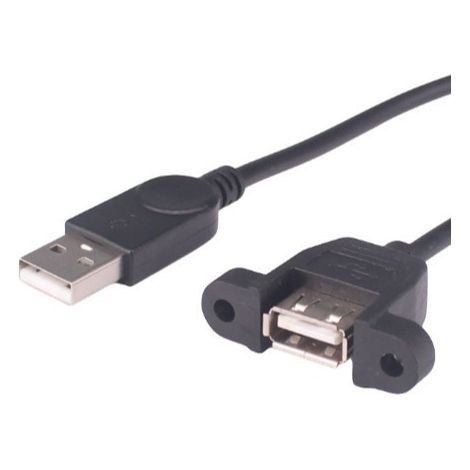 USB 2.0 Stecker auf Buchse Verlängerungskabel mit Schraublöchern und Laschen zur Befestigung des USB-Kabels an der Gehäusewand. (1/5)