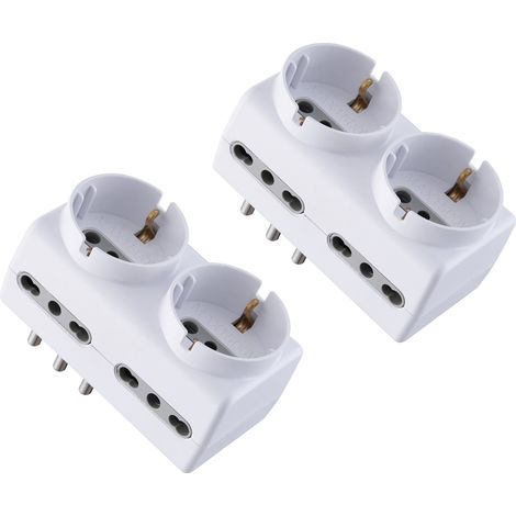 Electraline 92299 Set 2 Adattatori Multipresa 6 Posti 2 Schuko + 4 Bivalenti, Bianco
