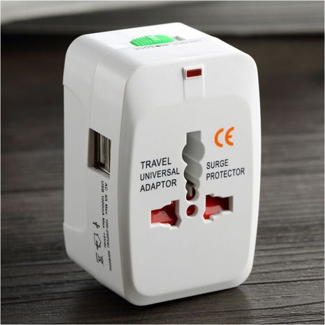Adaptateur de voyage universel, adaptateur de prise universel multifonctionnel avec 2 ports USB, compatible avec la France, les États-Unis, le Royaume-Uni et l'Australie, adaptateur de prise tout-en-u