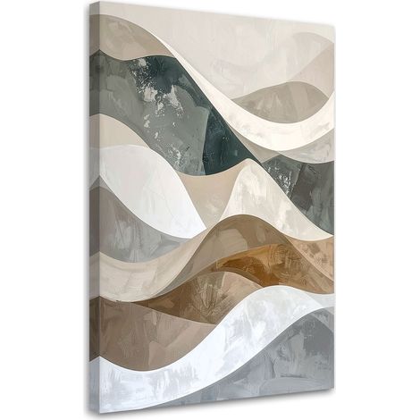 Tableau déco Abstraction géométrique style glamour blanc beige avec des vagues 40x60