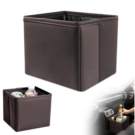 Poubelle voiture intérieur pliable avec couvercle, en cuir étanche. Rangement multifonctionnel pour voiture, bureau, chambre et mais (1/5)