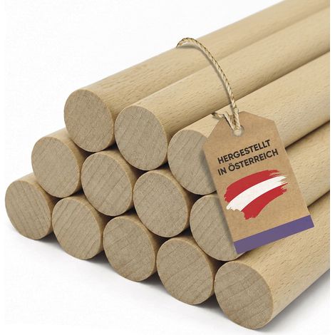 vasalat Holzstäbe zum Basteln Set - Holzstab 100cm x 6mm ideal für DIY-Projekte, Rundstab Buche unlackiert, glatt - 12 Stück
