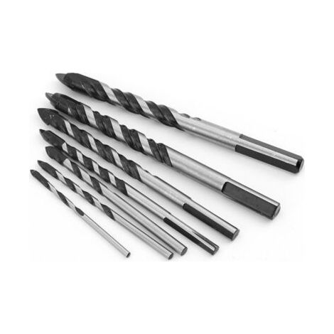 Set de 5 brocas multimaterial para cerámica, azulejos, hormigón, ladrillos, vidrio, plástico y madera con diámetros de 6, 6, 8, 10 y 12 mm, punta de metal duro. (1/4)