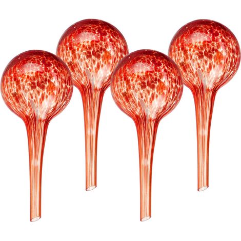 Bulle d’arrosage pour Vos Plantes, en lot Pratique de 4, en Verre, H x D : 15 x 6 cm, Rouge (1/5)