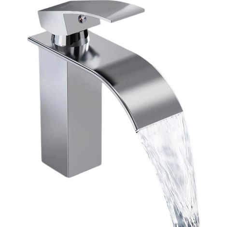 Robinet mitigeur de lavabo Vattenfall, robinet cascade en laiton de 59 cm avec cartouche en céramique et finition chromée pour eau chaude et froide. (1/5)