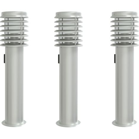 Lot de 3 lampadaires d'extérieur avec prise intégrée jardin 14 x 14 x 60 cm en acier inoxydable argenté