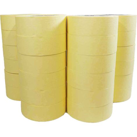 TECPLAST Ruban adhésif de masquage jaune jusqu'à 80° - rouleau adhésif 38 mm x 50 m pour la peinture - Carton de 24 rouleaux