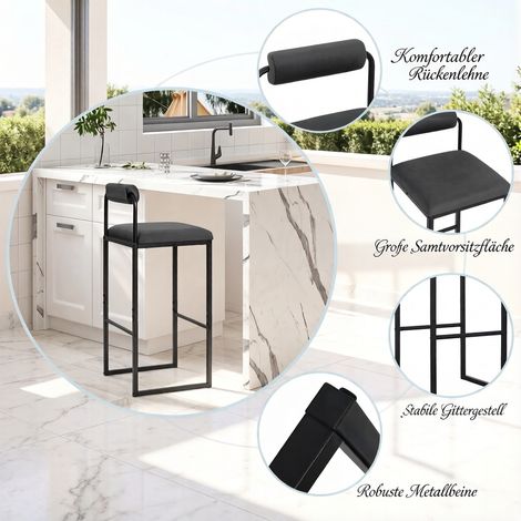 Tabouret de cuisine moderne, tabouret de bar avec dossier, tabouret de café (vendu par lot de 2) (1/4)