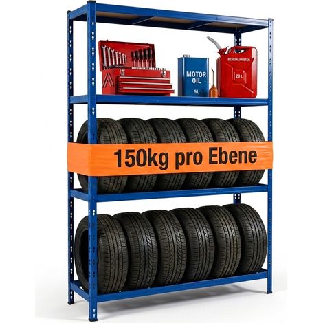 Relaxdays Reifenregal für 12 Reifen, HxBxT 180 x 120 x 40 cm, 600 kg, Stahl, Stecksystem, Reifenlager Werkstatt, blau
