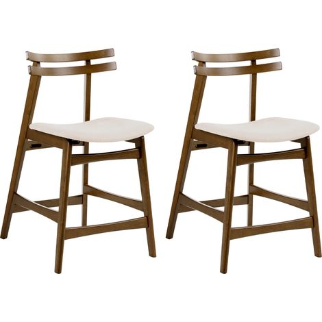 Conjunto de 2 sillas de bar retro sin reposabrazos asiento de tela marrón y blanco crema Cynthiana
