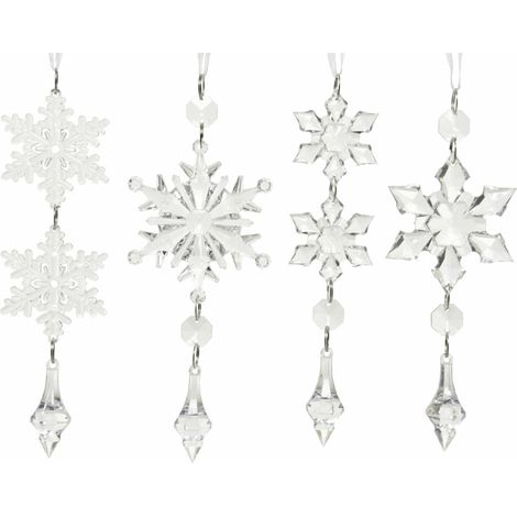 Decoris Weihnachtsanhänger Schneeflocken Tropen & Perlen 1 x 4 x 16 cm transparent sortiert