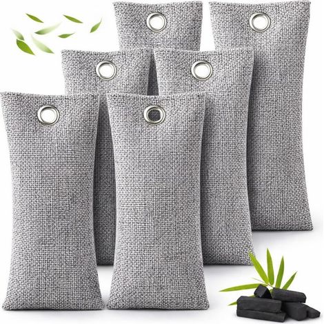 Sachets Charbon Actif Anti Odeur, Charbon de Bambou 6×75 g – Absorbeur d’odeurs & humidité, purificateur d’air naturel au charbon actif, anti odeur chaussures, armoire, valise, voiture, réutilisable (1/5)