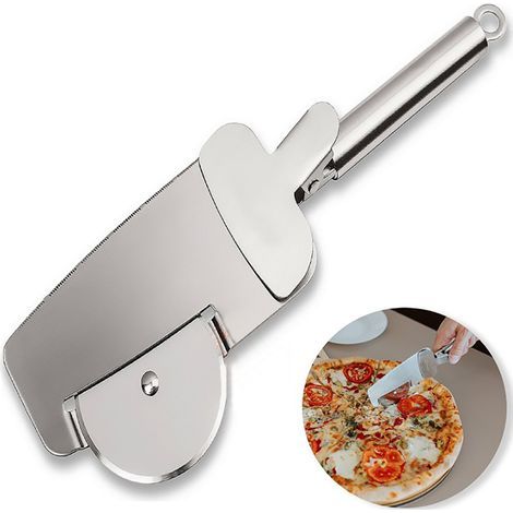 Lot 3-en-1 : Roue à pizza crantée, spatule de service avec clip, coupe-pizza inox et râpe à pizza (1/5)