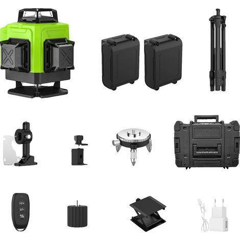 Nivel láser, cobertura de 360°, alta precisión, estilo verde, estuche de plástico con trípode. (1/2)