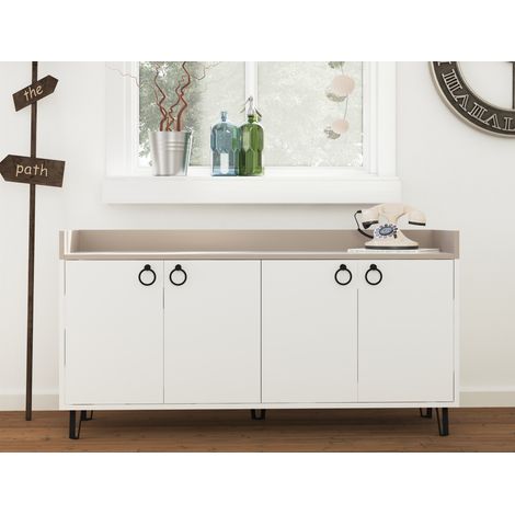Madia 140x80 h cm bianco opaco e moka chiaro con quattro ante - Cerignola