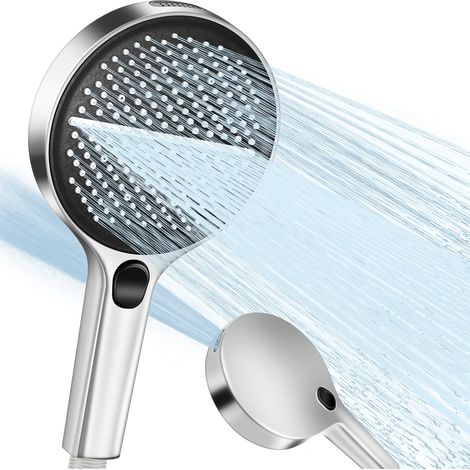 Pommeau de Douche Haute Pression 150 mm - 4 Jets, Douchette Économie d'Eau, Large Pomme de Douche à Main, Argent (1/5)