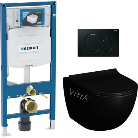 WC Pack Tragrahmen + Schwarzes Vitra SENTO WC-Becken ohne Flansch unsichtbare Befestigungen + WC-Deckel + Schwarze Platte (1/5)