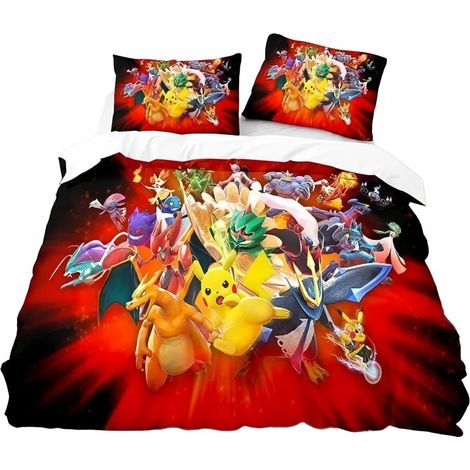 Housse de couette 3D Pokémon, polyester, colorée, avec 2 taies d'oreiller, 140 x 200 cm (1/4)