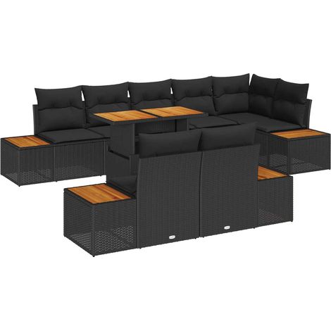 Maison Exclusive - Garten-Sofa-Set mit Speicher 9 pcs Schwarz Pol