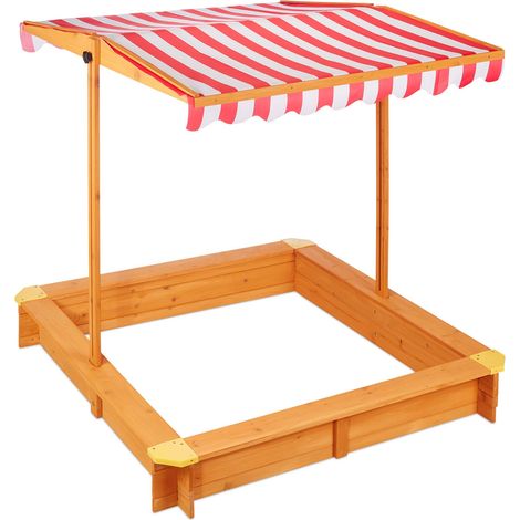 Sabbiera quadrata da esterno per giardino con tetto regolabile e tessuto protettivo 120 x 120 x 150 cm in legno naturale 130011687