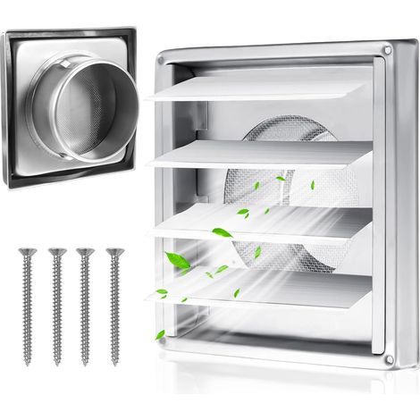 Grille de ventilation en acier inoxydable 150 mm avec clapet anti-retour, grille de protection contre les intempéries avec moustiquaire, lamelles mobiles pour tube VMC et couvercle, hotte aspirante (1/5)
