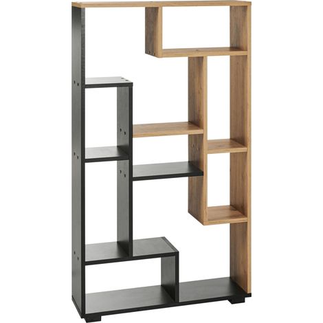 Bibliothèque en Bois Ouverte avec Etagères Bois Clair et Noir Alma (1/5)