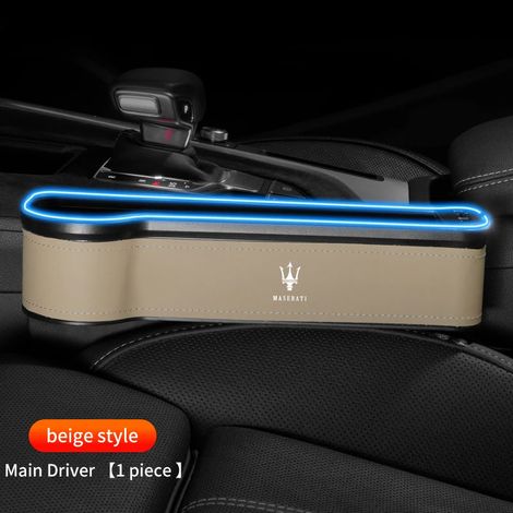 (Pour siège conducteur beige gauche) Boîte de rangement en cuir pour l'espace entre les sièges auto, accessoires pour Maserati Levante, Ghibli, GranTurismo Coupé, Quattroporte Spyder (1/5)