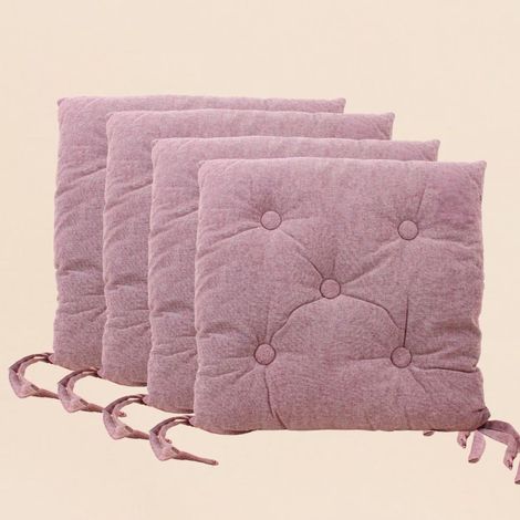 Lot de 4 galettes de chaise capitonnées unie rose (1/5)